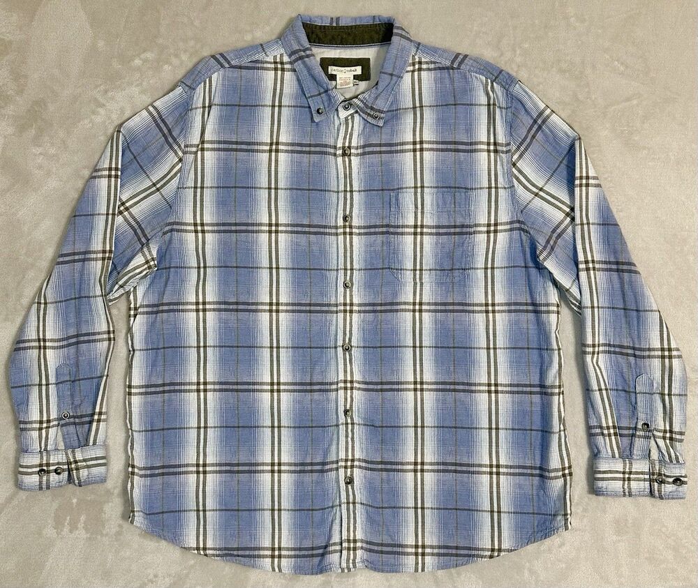 Carbon2Cobalt Men's XL Blue Gray Plaid Cotton Lined Utility Shirt Long Sleeve